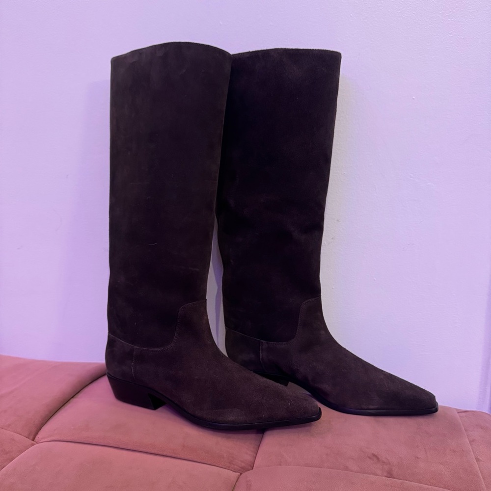 REFORMATION Dominique Genuine Boss Suede Espresso Brown Knee High Leather Boots - Picture 5 of 13